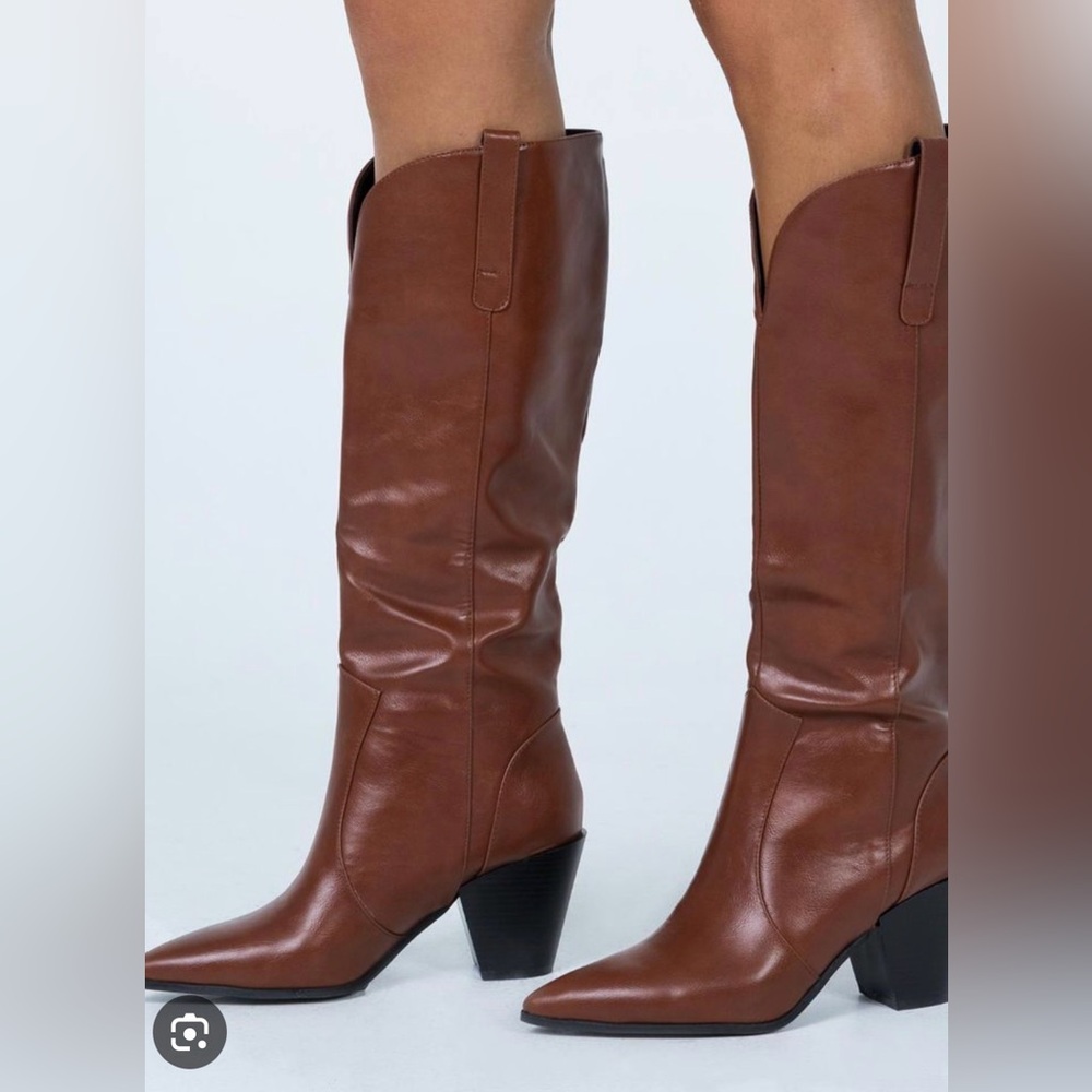Princess Polly Flora Tan Western Heeled Boots